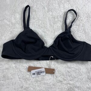 SKIMS Cotton Jersey T-Shirt Bra Soot Black Underwire Unlined 34C BR-UWR-0637 NEW
